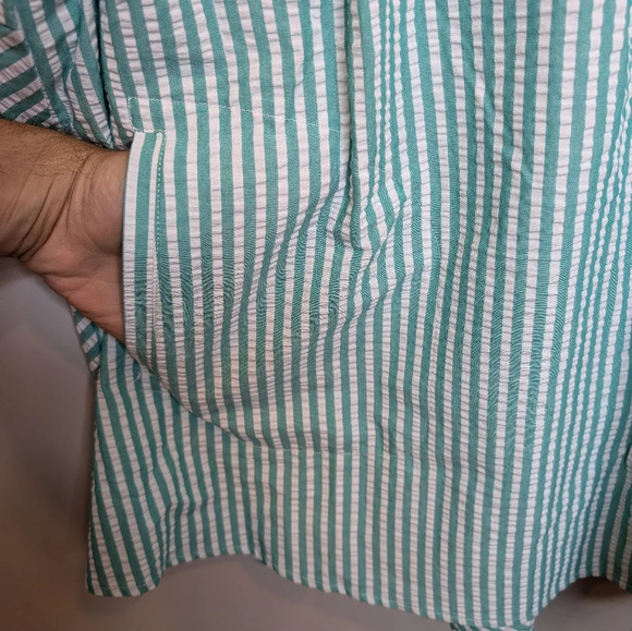 Joan Rivers Green & White Striped Gauze Textured 3/4 Sleeve Light Weight Top 5X - Picture 5 of 9